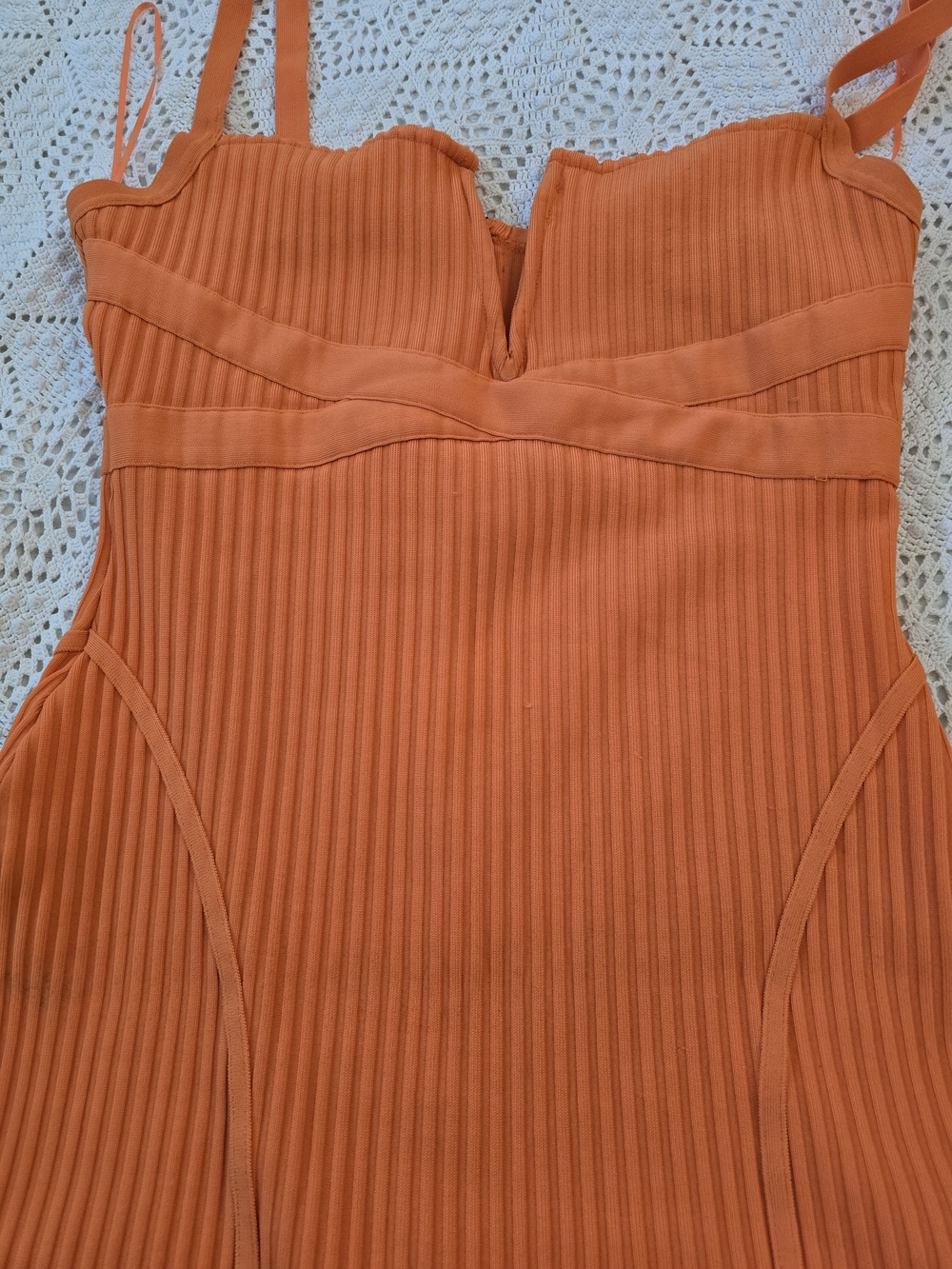 Fashion Nova Orange Ribbed V-Notch Mini Dress - Picture 3 of 4